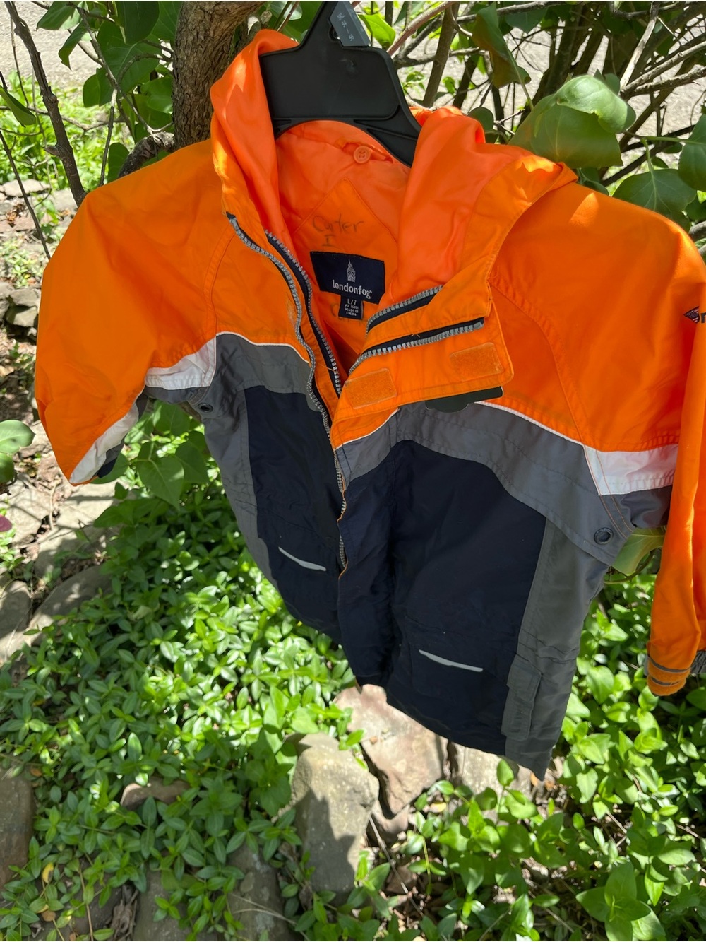 London Fog Kids Orange, Navy & Gray Hooded Puffer Jacket